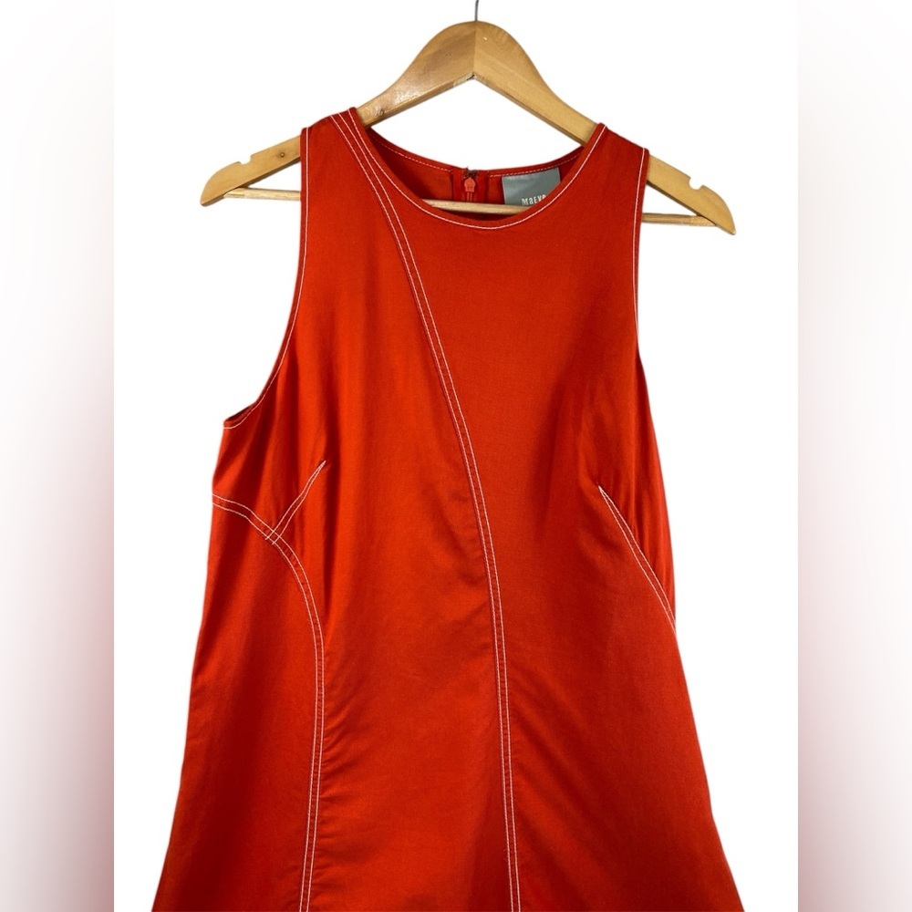 NWT Maeve Anthropologie Sleeveless Asymmetrical Shift Dress Orange Linen Blend - Picture 5 of 11
